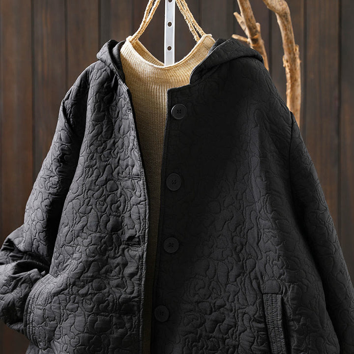 Kurtka damska z długim rękawem i kieszeniami, z bawełny żakardowej, z Buddha Stones, zapinana na guziki, średniej długości - image 18