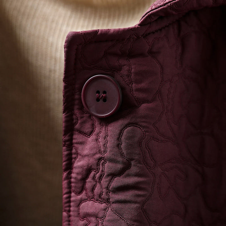 Kurtka damska z długim rękawem i kieszeniami, z bawełny żakardowej, z Buddha Stones, zapinana na guziki, średniej długości - image 6