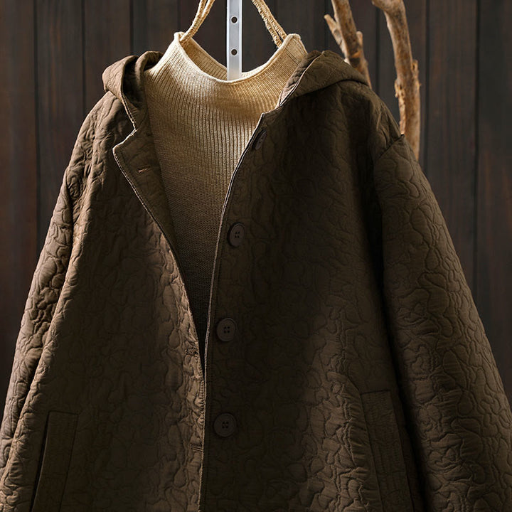 Kurtka damska z długim rękawem i kieszeniami, z bawełny żakardowej, z Buddha Stones, zapinana na guziki, średniej długości - image 16
