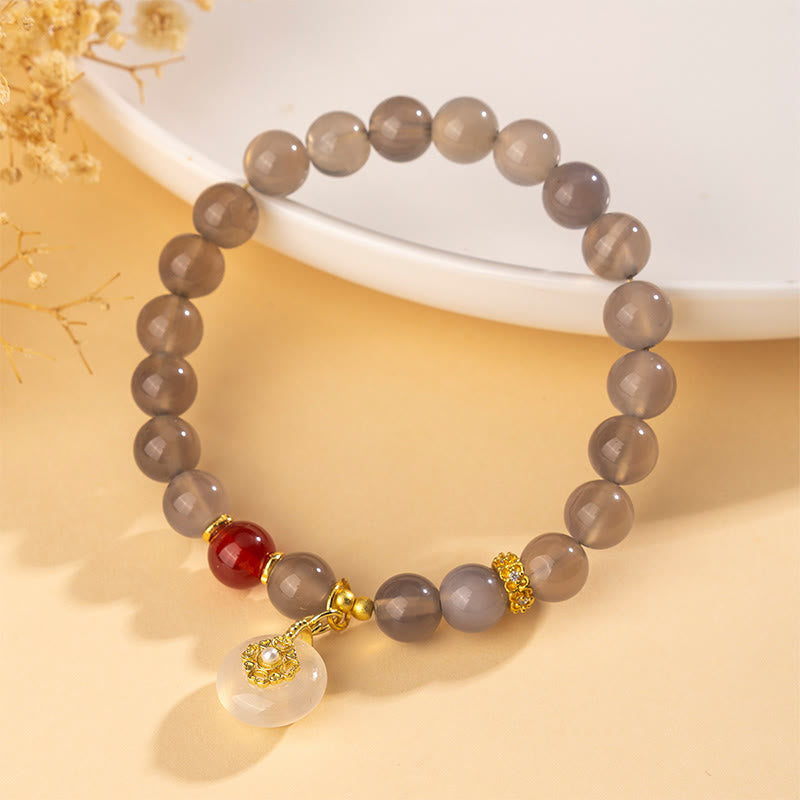 Bransoletka z Buddha Stones, szarego agatu i czerwonego agatu z chalcedonem - image 1