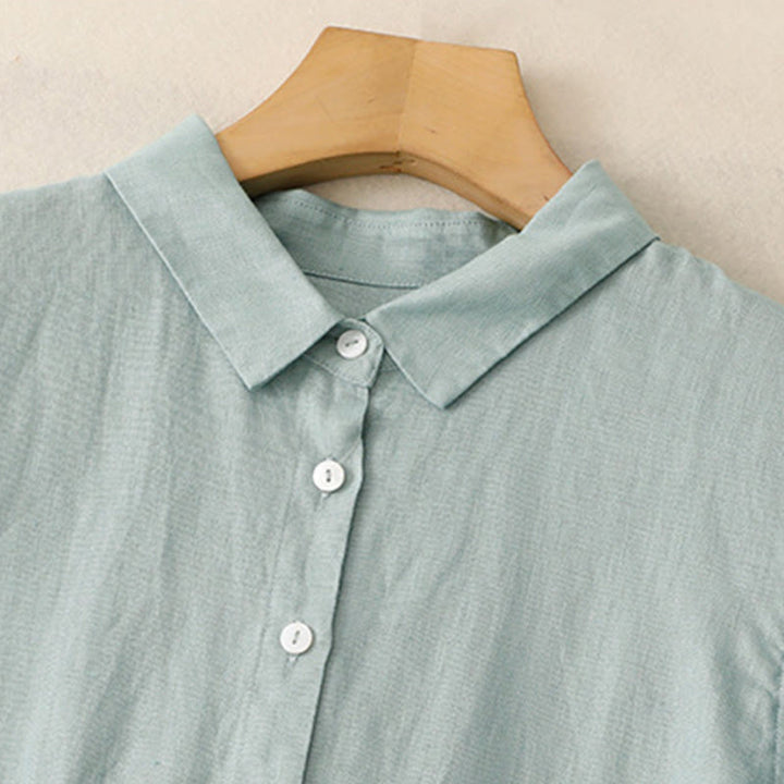 Sukienka midi z bawełny Buddha Stones Fall Commute z długimi rękawami i kieszeniami, prosta, z guzikami - image 7