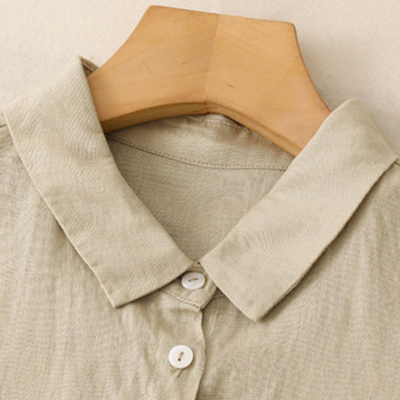 Sukienka midi z bawełny Buddha Stones Fall Commute z długimi rękawami i kieszeniami, prosta, z guzikami - image 11