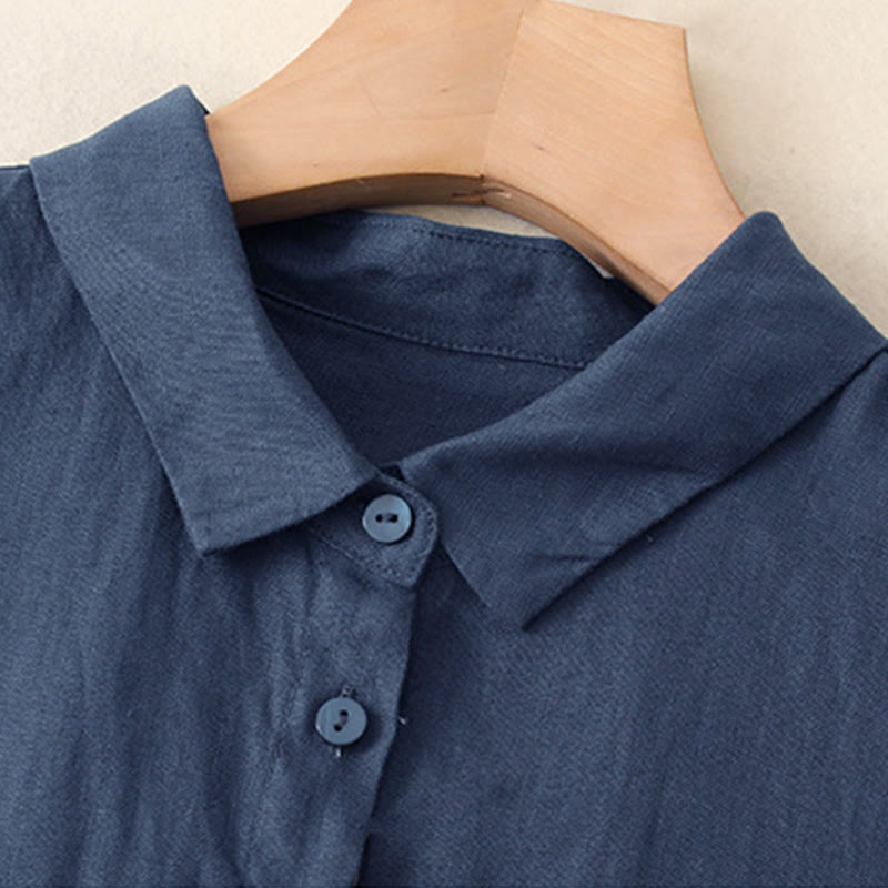 Sukienka midi z bawełny Buddha Stones Fall Commute z długimi rękawami i kieszeniami, prosta, z guzikami - image 2