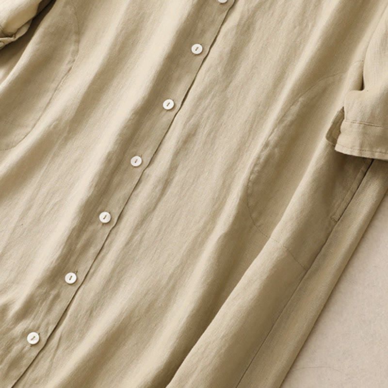 Sukienka midi z bawełny Buddha Stones Fall Commute z długimi rękawami i kieszeniami, prosta, z guzikami - image 13