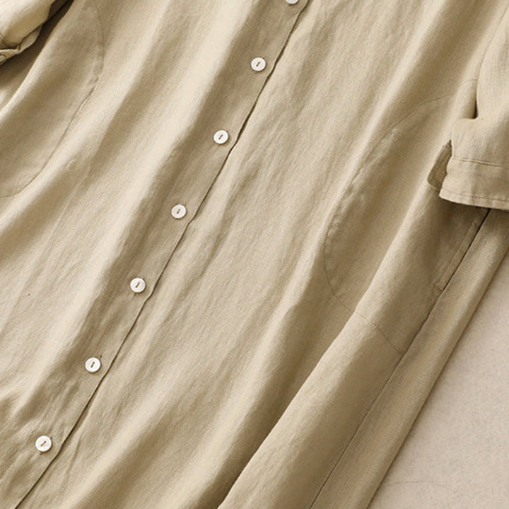 Sukienka midi z bawełny Buddha Stones Fall Commute z długimi rękawami i kieszeniami, prosta, z guzikami - image 13