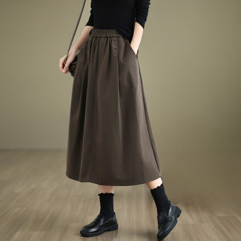 Spódnica damska zimowa Buddha Stones z czystej bawełny, 7-8 długości, elastyczna w pasie, z kieszeniami - SaddleBrown - US8-10，UK/AU12-14，EU40-42 (2XL) - image 1