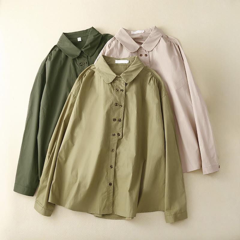 Koszula damska z długim rękawem i bawełnianym kołnierzykiem "Buddha Stones" w prostym, dwurzędowym kroju - image 0