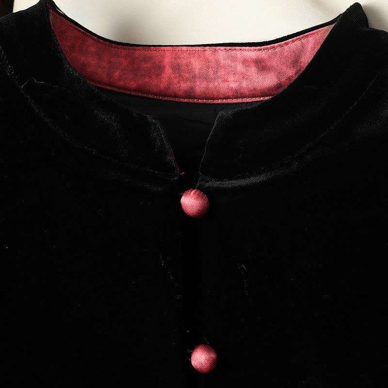 Kurtka damska z długim rękawem i grubym wykończeniem w kształcie Buddha Stones z kwiatowym wzorem  - image 5