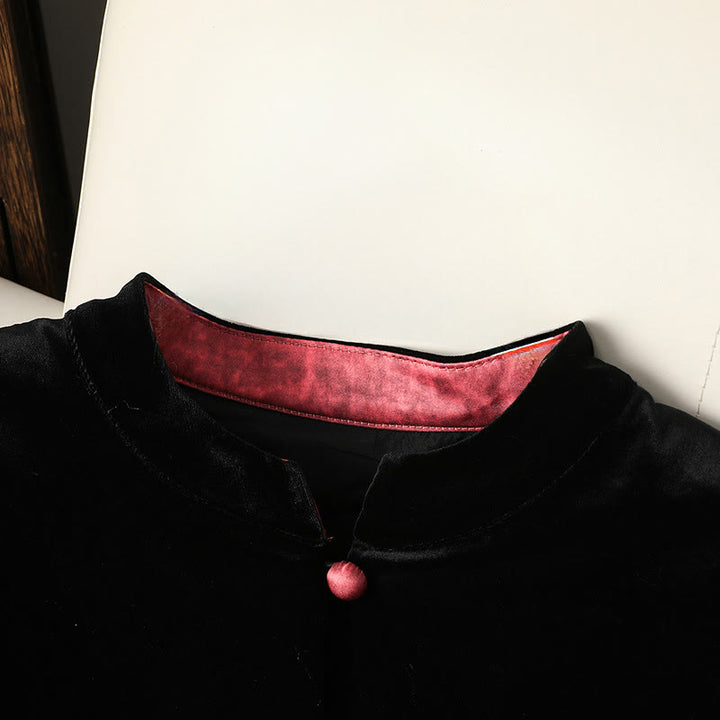 Kurtka damska z długim rękawem i grubym wykończeniem w kształcie Buddha Stones z kwiatowym wzorem  - image 4