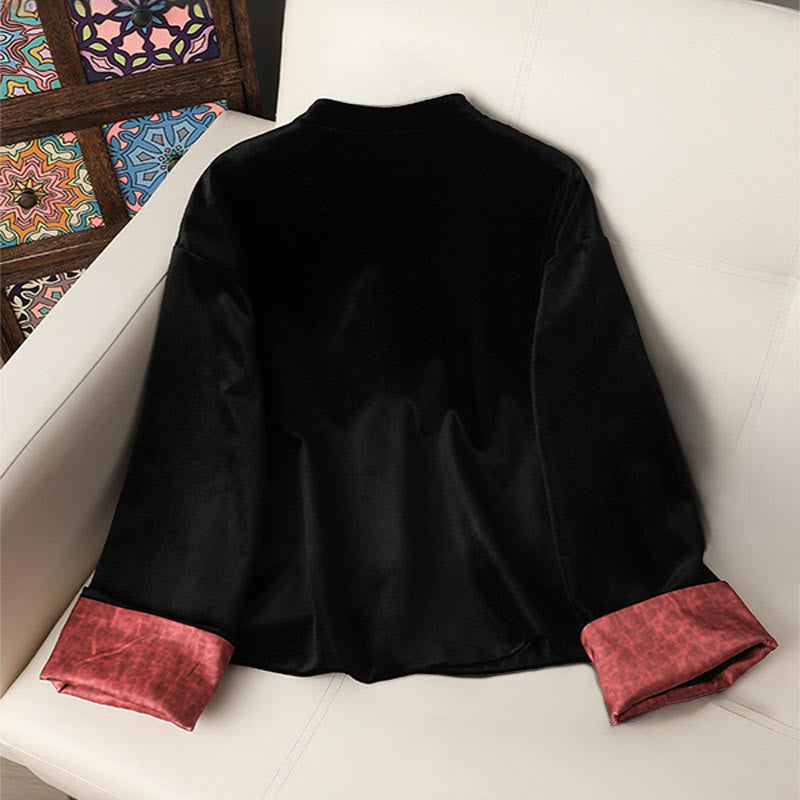 Kurtka damska z długim rękawem i grubym wykończeniem w kształcie Buddha Stones z kwiatowym wzorem  - image 1