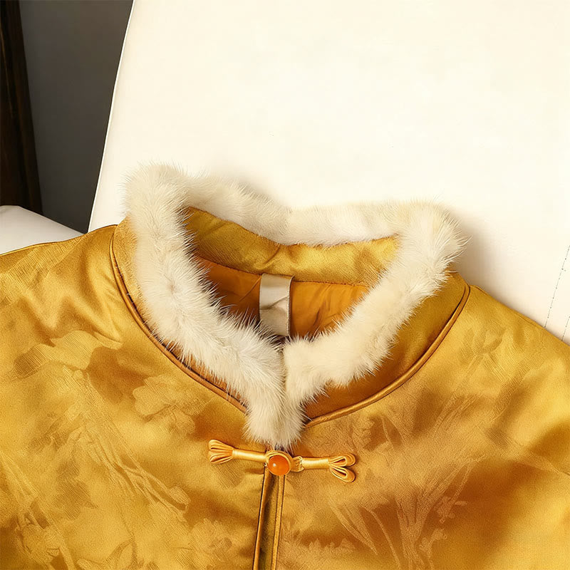 Buddha Stones z żabą i guzikami, tradycyjne chińskie wzory, damska kurtka z długim rękawem i grubym wykończeniem  - image 2