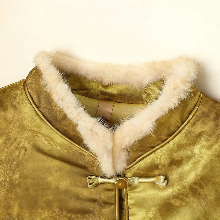 Buddha Stones z żabą i guzikami, tradycyjne chińskie wzory, damska kurtka z długim rękawem i grubym wykończeniem  - image 11