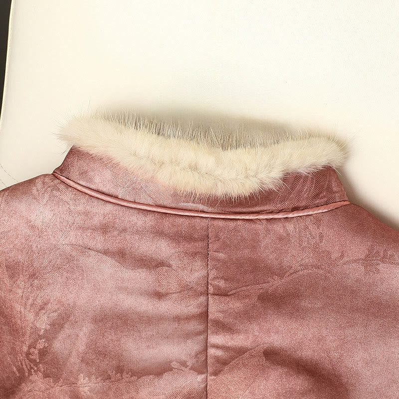 Buddha Stones z żabą i guzikami, tradycyjne chińskie wzory, damska kurtka z długim rękawem i grubym wykończeniem  - image 20