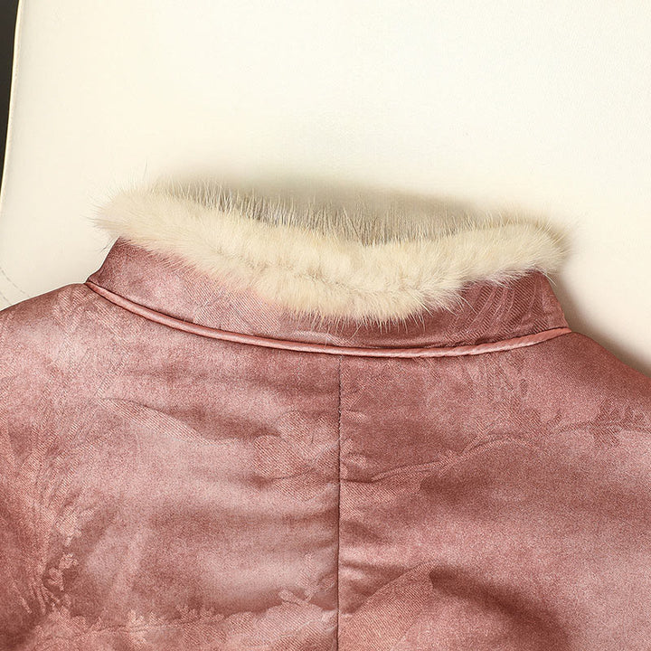 Buddha Stones z żabą i guzikami, tradycyjne chińskie wzory, damska kurtka z długim rękawem i grubym wykończeniem  - image 20