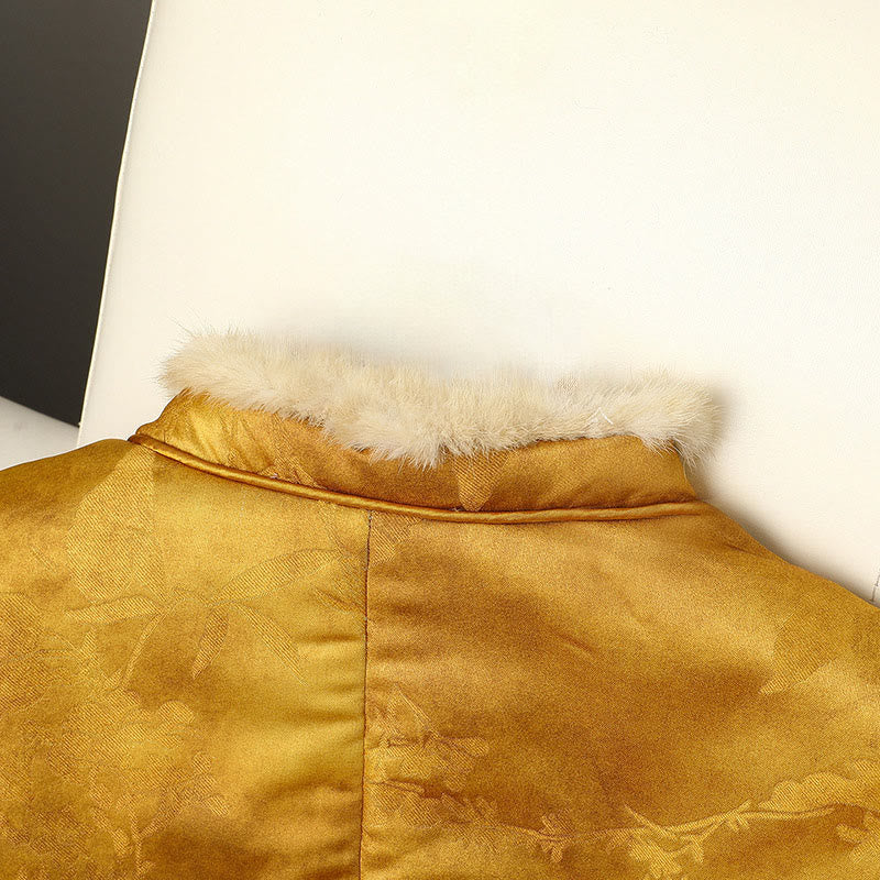 Buddha Stones z żabą i guzikami, tradycyjne chińskie wzory, damska kurtka z długim rękawem i grubym wykończeniem  - image 3