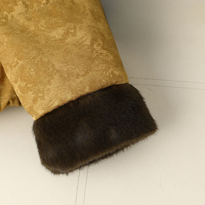 Buddha Stones Żakardowa kurtka damska z długim rękawem, grubym wykończeniem i kieszeniami, z guzikami w kolorze ciemnego wzoru - image 4