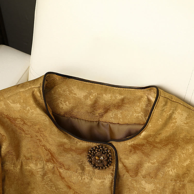 Buddha Stones Żakardowa kurtka damska z długim rękawem, grubym wykończeniem i kieszeniami, z guzikami w kolorze ciemnego wzoru - image 2