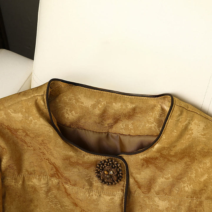 Buddha Stones Żakardowa kurtka damska z długim rękawem, grubym wykończeniem i kieszeniami, z guzikami w kolorze ciemnego wzoru - image 2