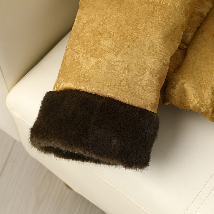 Buddha Stones Żakardowa kurtka damska z długim rękawem, grubym wykończeniem i kieszeniami, z guzikami w kolorze ciemnego wzoru - image 5