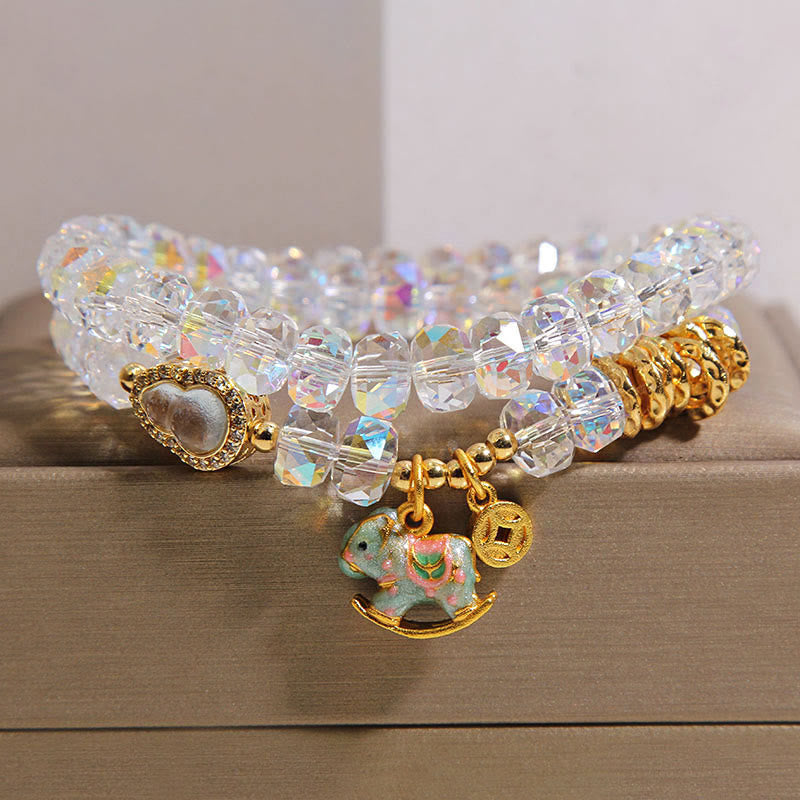 Buddha Stones, chiński zodiak, rok konia, kryształowe szkło, miedziana moneta, tykwa, podwójnie owinięta bransoletka - Biały (obwód nadgarstka: 14-15 cm) - image 8