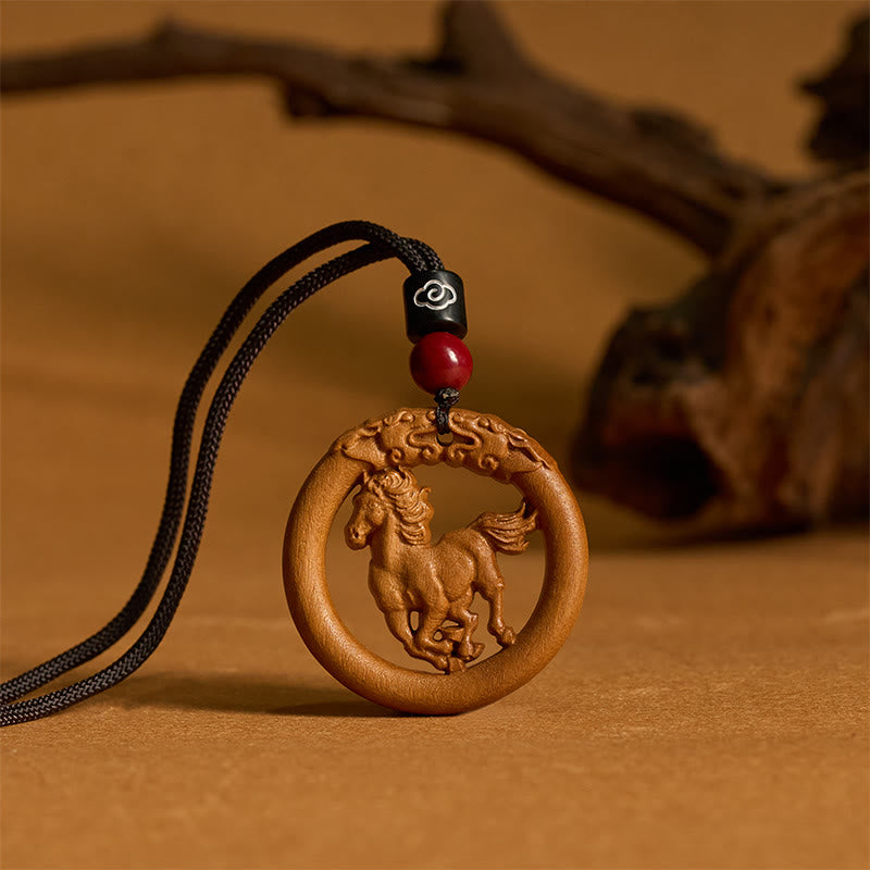 Buddha Stones z drewna brzoskwiniowego, chiński znak zodiaku, rok konia, odstraszający złe duchy - image 1