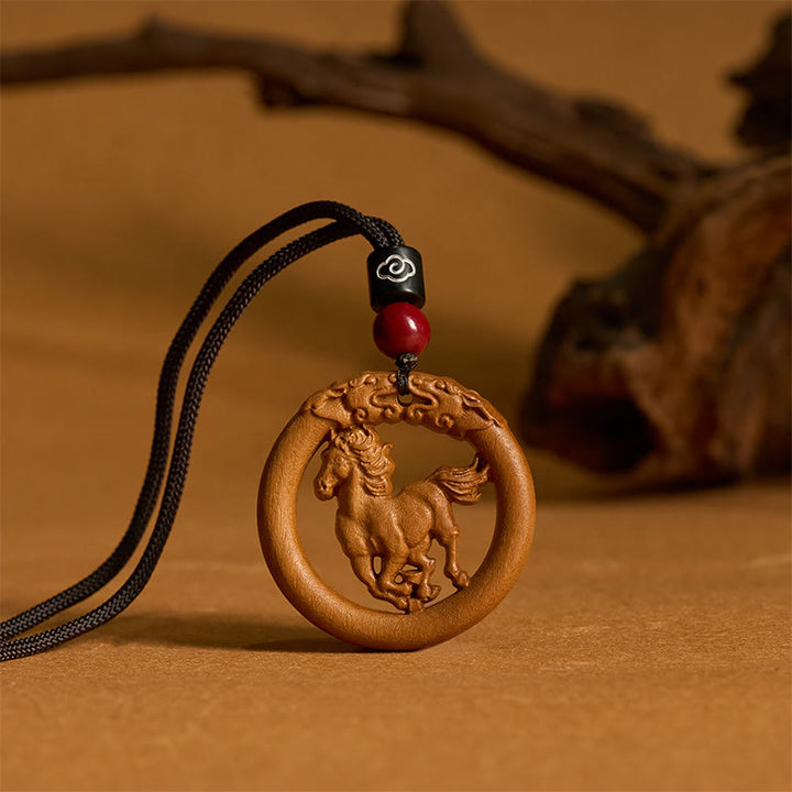 Buddha Stones z drewna brzoskwiniowego, chiński znak zodiaku, rok konia, odstraszający złe duchy - image 1