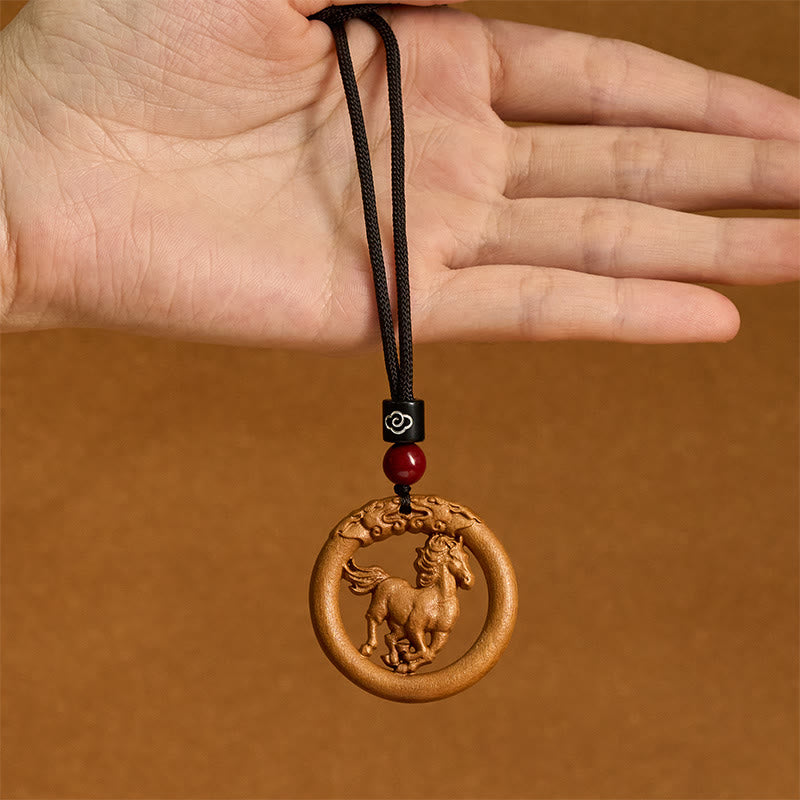 Buddha Stones z drewna brzoskwiniowego, chiński znak zodiaku, rok konia, odstraszający złe duchy - image 3