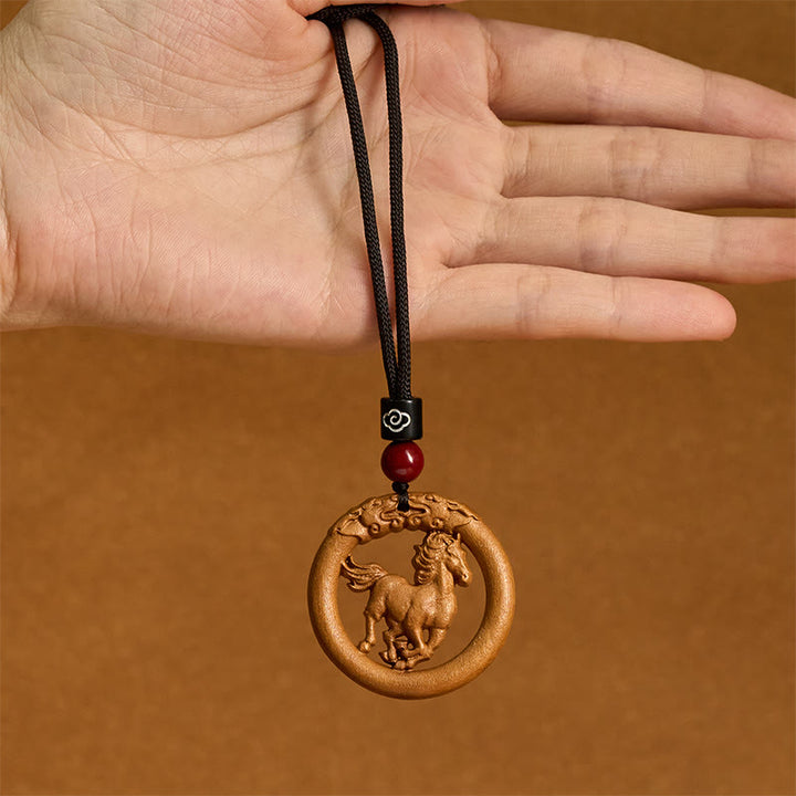 Buddha Stones z drewna brzoskwiniowego, chiński znak zodiaku, rok konia, odstraszający złe duchy - image 3