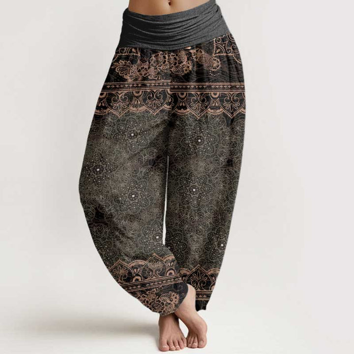 Eleganckie spodnie haremki damskie z elastycznym pasem i motywem kwiatów mandali z motywem Buddha Stones - Oliwkowy - US22, UK/AU26, EU54 (6XL) - image 7