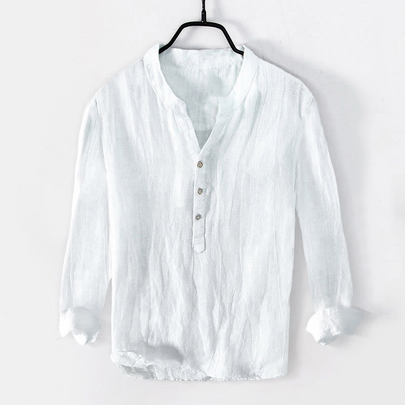 Koszula Buddha Stones z długim rękawem z bawełny i lnu, z motywem jasnych ryb Koi i motywem lotosu, z półguzikami - image 7