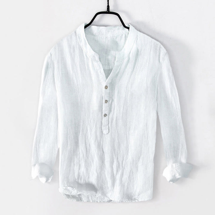 Koszula Buddha Stones z długim rękawem z bawełny i lnu, z motywem jasnych ryb Koi i motywem lotosu, z półguzikami - image 7