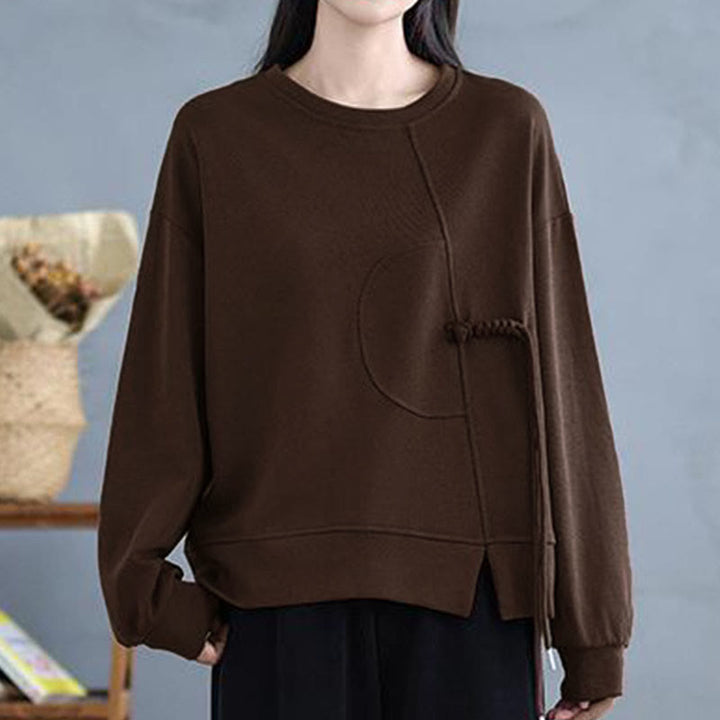 Bluza damska z długim rękawem i okrągłym dekoltem z bawełny z motywem Buddha Stones , zapinana na guziki w kształcie żaby - image 4