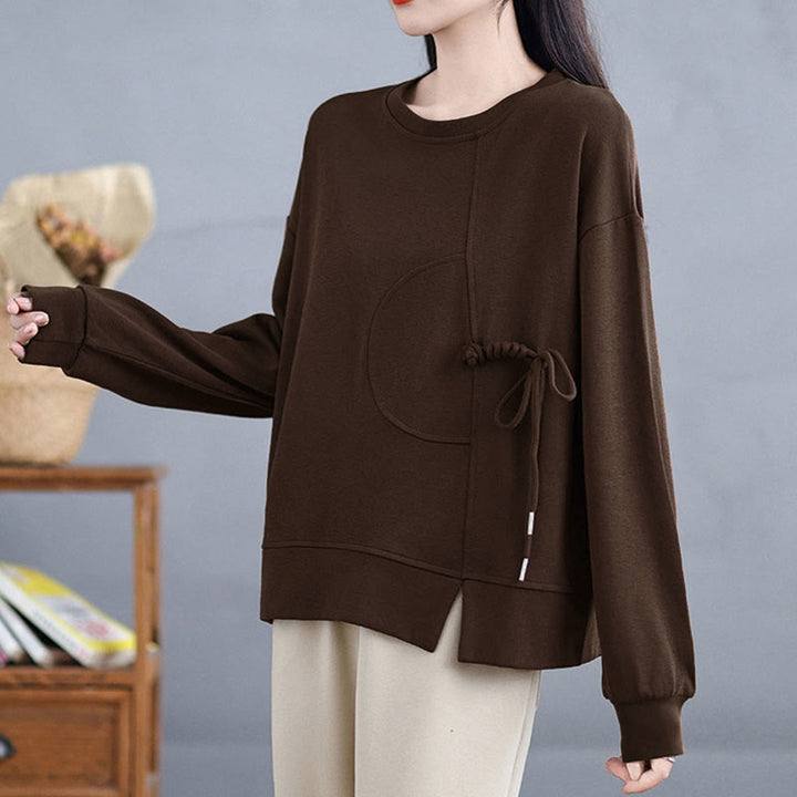 Bluza damska z długim rękawem i okrągłym dekoltem z bawełny z motywem Buddha Stones , zapinana na guziki w kształcie żaby - image 2