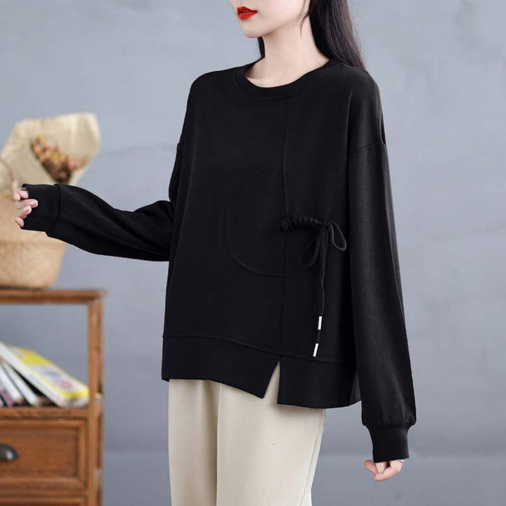 Bluza damska z długim rękawem i okrągłym dekoltem z bawełny z motywem Buddha Stones , zapinana na guziki w kształcie żaby - image 17