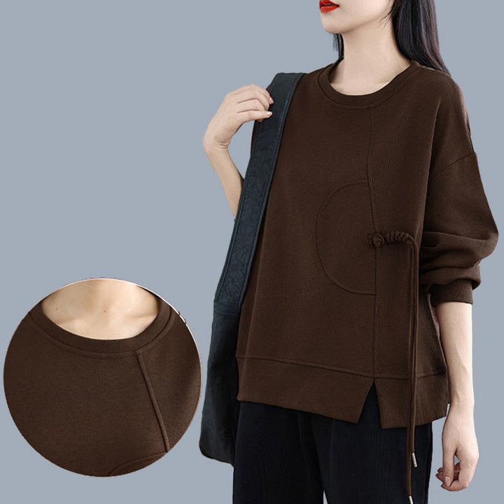 Bluza damska z długim rękawem i okrągłym dekoltem z bawełny z motywem Buddha Stones , zapinana na guziki w kształcie żaby - image 9