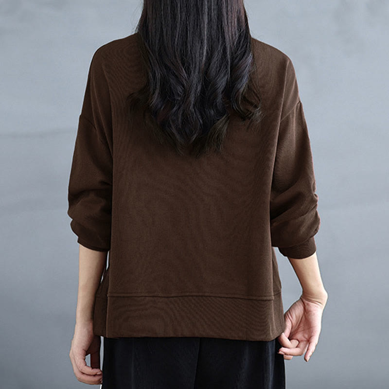 Bluza damska z długim rękawem i okrągłym dekoltem z bawełny z motywem Buddha Stones , zapinana na guziki w kształcie żaby - image 6