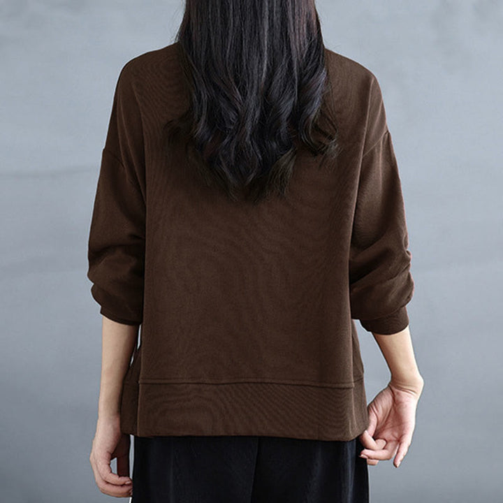 Bluza damska z długim rękawem i okrągłym dekoltem z bawełny z motywem Buddha Stones , zapinana na guziki w kształcie żaby - image 6