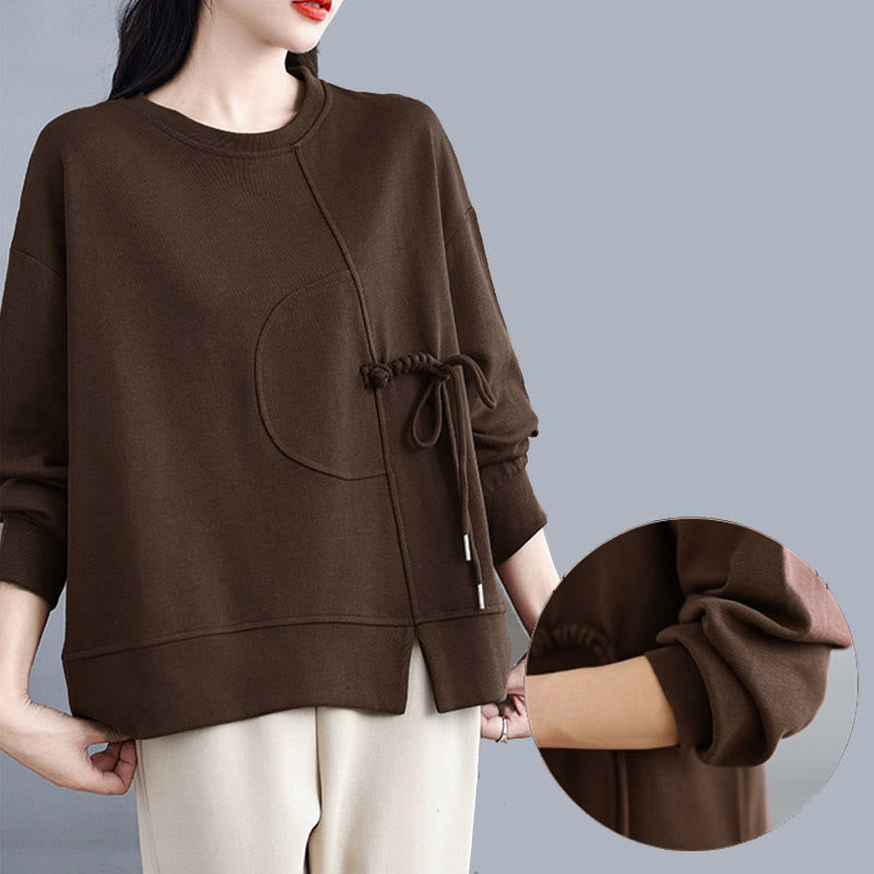 Bluza damska z długim rękawem i okrągłym dekoltem z bawełny z motywem Buddha Stones , zapinana na guziki w kształcie żaby - image 10