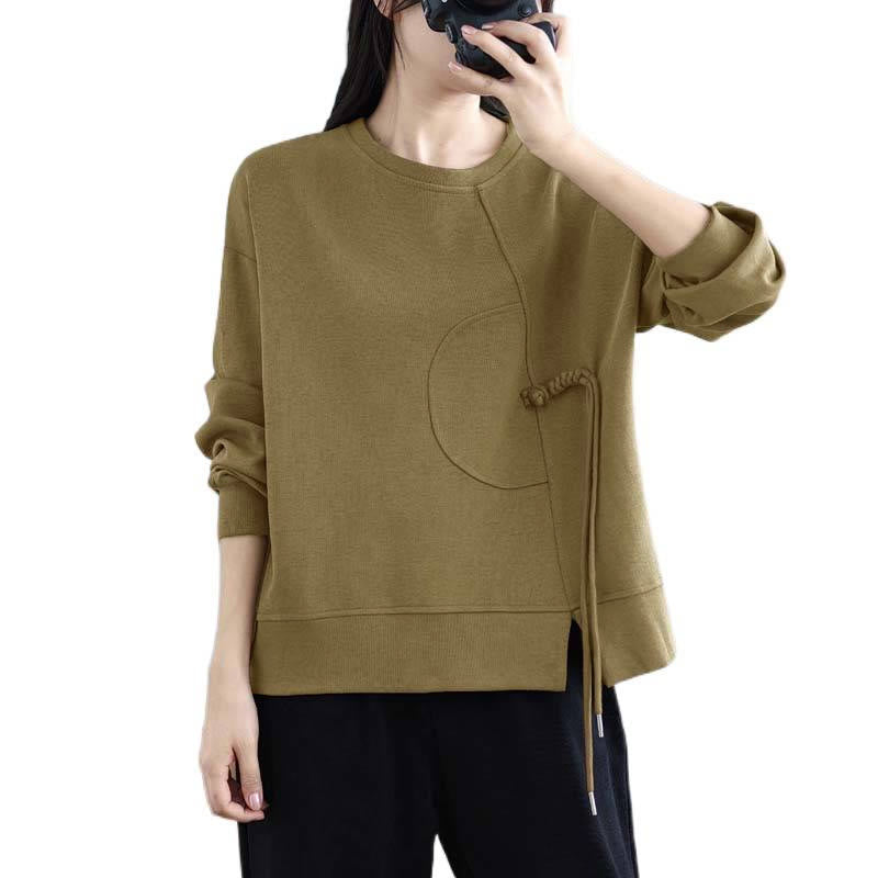 Bluza damska z długim rękawem i okrągłym dekoltem z bawełny z motywem Buddha Stones , zapinana na guziki w kształcie żaby - image 24