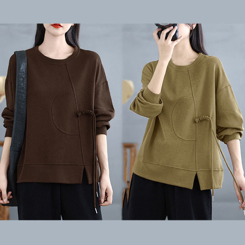 Bluza damska z długim rękawem i okrągłym dekoltem z bawełny z motywem Buddha Stones , zapinana na guziki w kształcie żaby - image 25