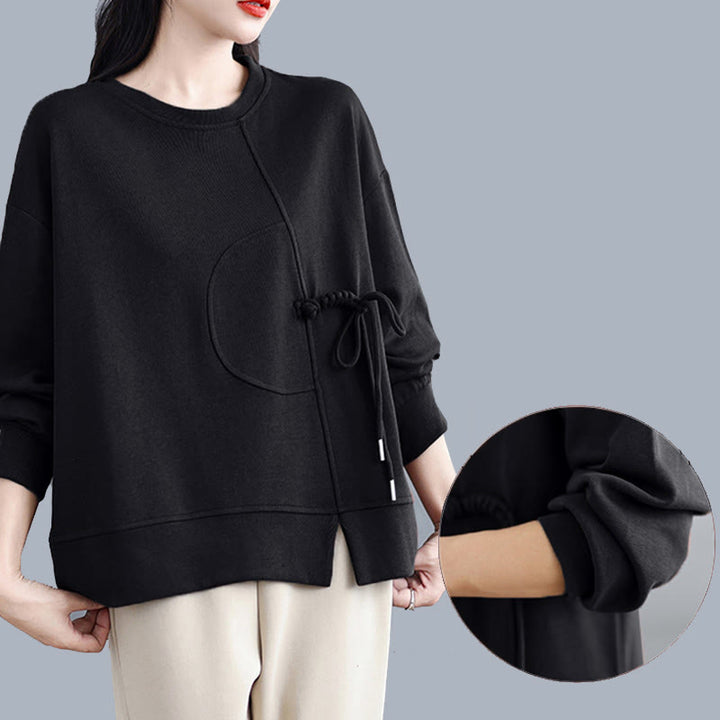 Bluza damska z długim rękawem i okrągłym dekoltem z bawełny z motywem Buddha Stones , zapinana na guziki w kształcie żaby - image 19