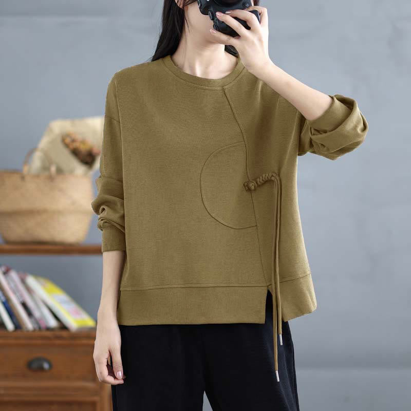 Bluza damska z długim rękawem i okrągłym dekoltem z bawełny z motywem Buddha Stones , zapinana na guziki w kształcie żaby - image 23