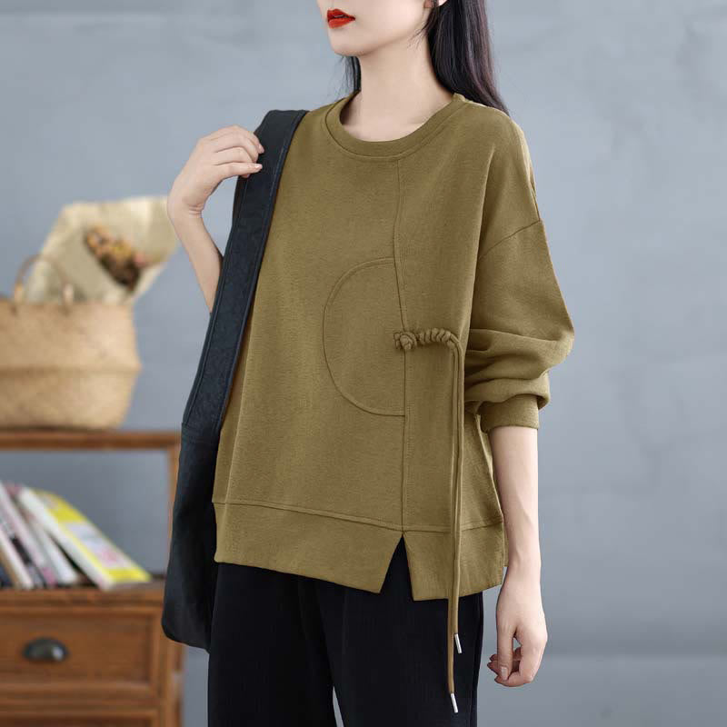 Bluza damska z długim rękawem i okrągłym dekoltem z bawełny z motywem Buddha Stones , zapinana na guziki w kształcie żaby - image 21