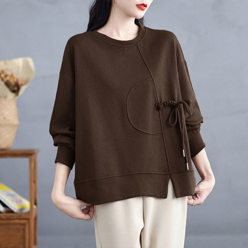 Bluza damska z długim rękawem i okrągłym dekoltem z bawełny z motywem Buddha Stones , zapinana na guziki w kształcie żaby - image 3