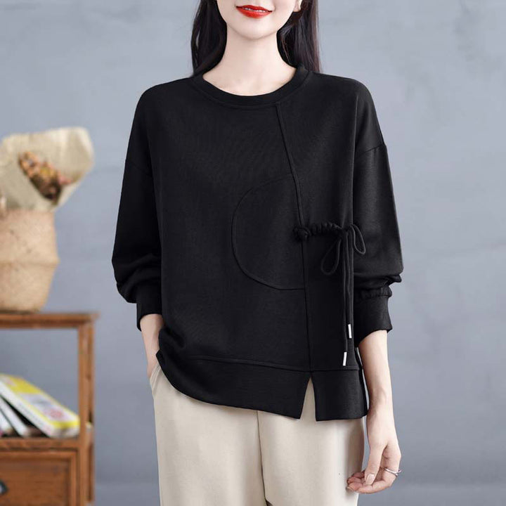 Bluza damska z długim rękawem i okrągłym dekoltem z bawełny z motywem Buddha Stones , zapinana na guziki w kształcie żaby - Czarny - US12, UK/AU16, EU44 (3XL) - image 16