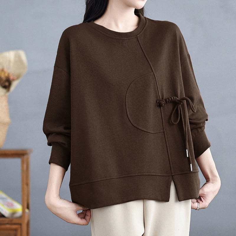 Bluza damska z długim rękawem i okrągłym dekoltem z bawełny z motywem Buddha Stones , zapinana na guziki w kształcie żaby - SaddleBrown - US12, UK/AU16, EU44 (3XL) - image 1