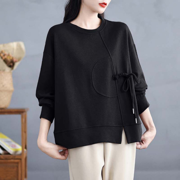 Bluza damska z długim rękawem i okrągłym dekoltem z bawełny z motywem Buddha Stones , zapinana na guziki w kształcie żaby - image 18