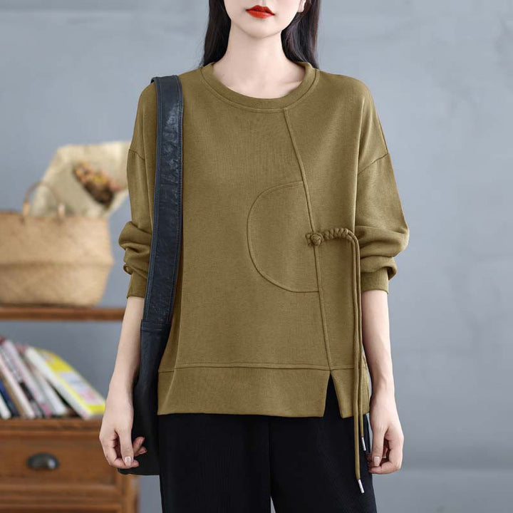 Bluza damska z długim rękawem i okrągłym dekoltem z bawełny z motywem Buddha Stones , zapinana na guziki w kształcie żaby - Ciemny Khaki - US12, UK/AU16, EU44 (3XL) - image 20