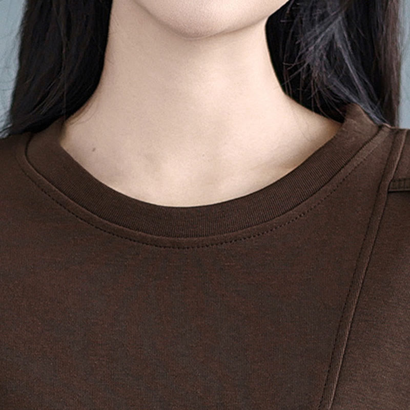 Bluza damska z bawełny z okrągłym dekoltem i długim rękawem w jednolitym kolorze i asymetrycznym wzorem "Buddha Stones Fall" - image 10