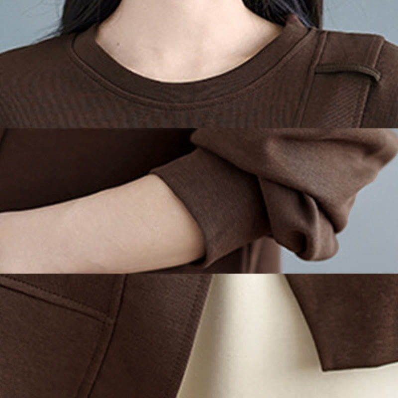 Bluza damska z bawełny z okrągłym dekoltem i długim rękawem w jednolitym kolorze i asymetrycznym wzorem "Buddha Stones Fall" - image 14